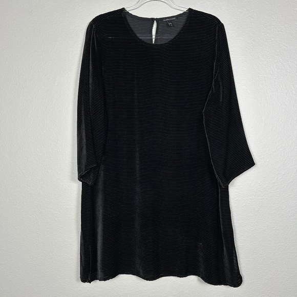 Eileen Fisher size L tunic top black burnout velvet stripe 3/4 sleeve see though - Picture 1 of 13
